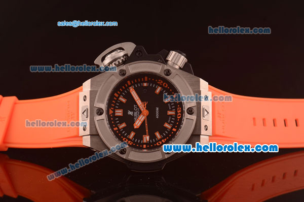 Hublot King Power Swiss ETA 2824 Automatic Steel Case with Black Dial and Orange Rubber Strap - Click Image to Close