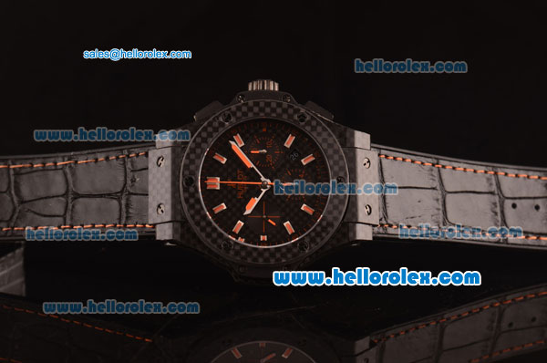 Hublot Big Bang Swiss Valjoux 7750 Automatic Carbon Fiber Case with Black Dial and Orange Markers - Click Image to Close