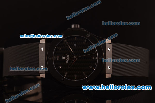 Hublot Classic Fusion Automatic PVD Case with Black Carbon Fiber Dial and Black Rubber Strap - Click Image to Close