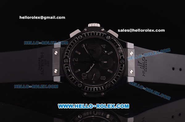 Hublot Big Bang Swiss Valjoux 7750 Automatic Ceramic Case with Baguette Diamond Bezel and Black Dial - Click Image to Close