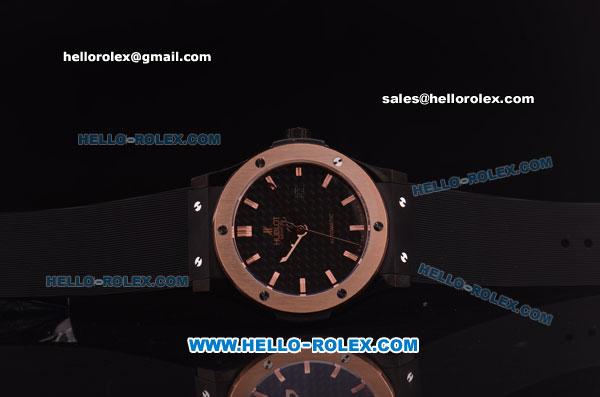 Hublot Classic Fusion Automatic PVD Case with Rose Gold Bezel and Black Carbon Fibre Dial-ETA Coating - Click Image to Close