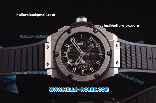 Hublot King Power F1 Swiss Valjoux 7750 Automatic Steel Case with Skeleton Dial and Black Rubber Strap - Click Image to Close