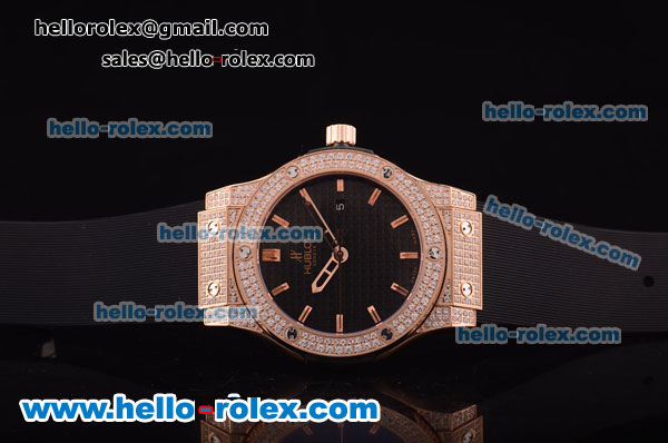 Hublot Big Bang Diamond Bezel Swiss ETA 2824 Automatic Rose Gold Case and Black Carbon Fiber Dial and Black Rubber Strap - Click Image to Close