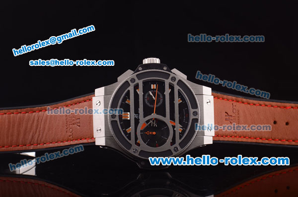 Hublot King Power Automatic Steel Case with Black Dial and Brown Rubber Strap - Click Image to Close