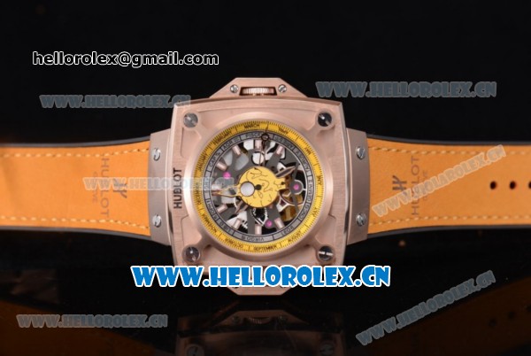 Hublot Masterpiece MP 08 Antikythera Sunmoon Asia 2813 Automatic Rose Gold Case Skeleton Dial Stick Markers and Yellow Leather Strap - Click Image to Close