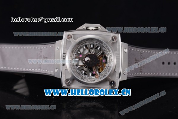 Hublot Masterpiece MP 08 Antikythera Sunmoon Asia 2813 Automatic Steel Case Skeleton Dial Grey Leather Strap and White Markers - Click Image to Close