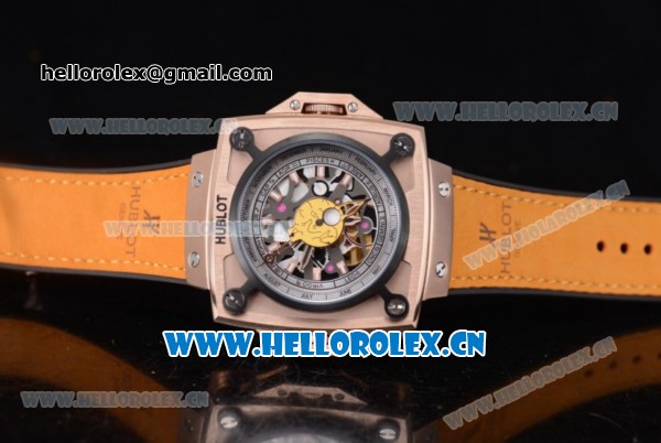 Hublot Masterpiece MP 08 Antikythera Sunmoon Asia 2813 Automatic Rose Gold Case Skeleton Dial Stick Markers and Yellow Leather Strap - Click Image to Close