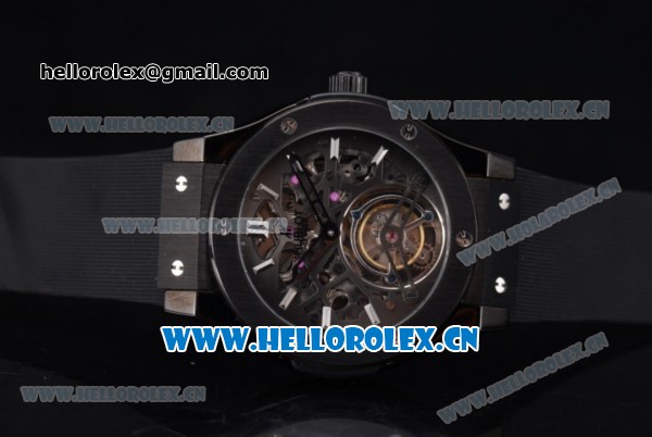 Hublot Classic Fusion Tourbillon Swiss Tourbillon Manual Winding PVD Case with Skeleton Dial Black Rubber Strap and Stick Markers (GF) - Click Image to Close