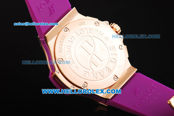 Hublot Big Bang Chronograph Swiss Quartz Movement Rose Gold Case with Purple Diamond Bezel and Purple Rubber Strap-Lady Model - Click Image to Close