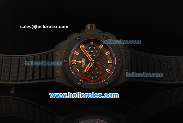 Hublot King Power Chronograph Swiss Valjoux 7750 Automatic Movement PVD Case with Black Bezel and Black Rubber Strap - Click Image to Close