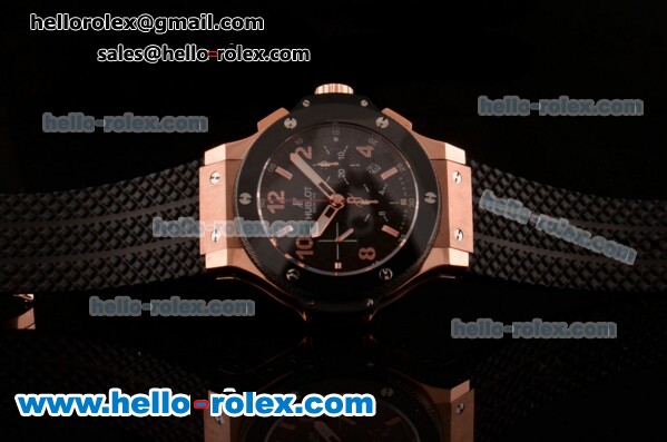 Hublot Big Bang Chrono Clone HUB4100 Automatic Rose Gold/Ceramic Case with Black Rubber Strap Black Dial - Click Image to Close