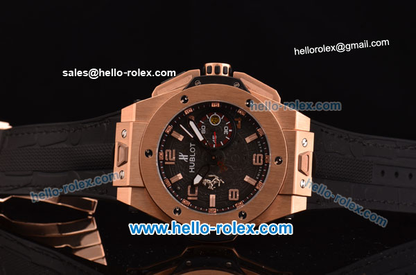 Hublot Big Bang Ferrari Swiss Valjoux 7750-SHG Automatic Rose Gold Case with Black Dial Stick/Numeral Marekrs and Black Rubber Strap - Click Image to Close