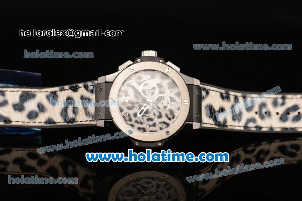 Hublot Big Bang Snow Leopard Chrono Miyota OS20 Quartz PVD Case with Leopard Leather Bracelet and Steel Bezel - Click Image to Close