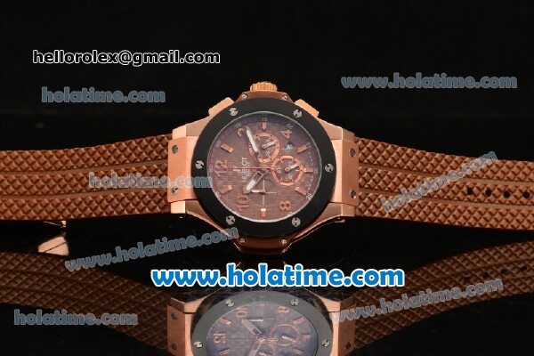 Hublot Big Bang Chronograph Miyota Quartz Rose Gold Case with Ceramic Bezel and Brown Dial - Click Image to Close