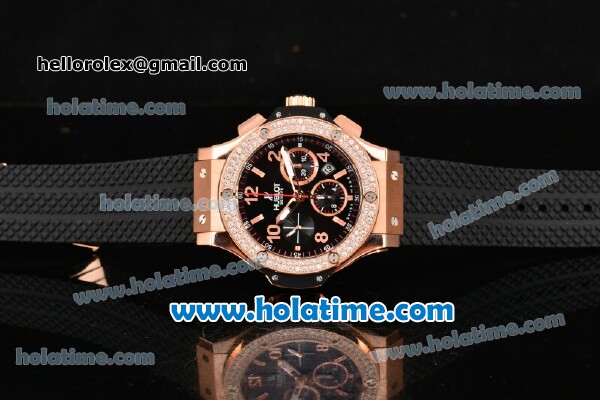 Hublot Big Bang Swiss Valjoux 7750 Automatic Movement Rose Gold Case with Diamond Bezel-Black Dial and Black Rubber Strap - Click Image to Close