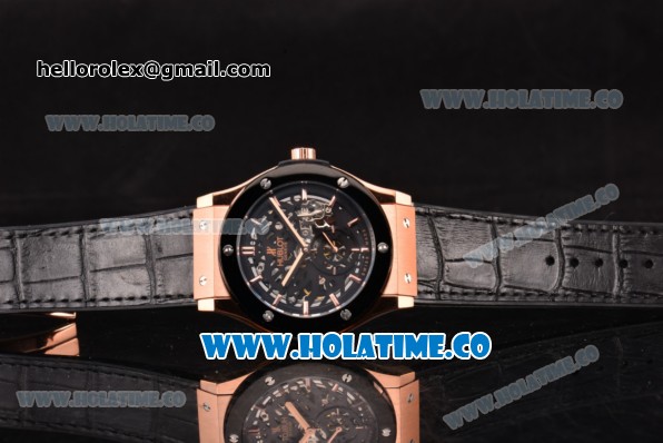 Hublot Classic Fusion Asia 6497 Manual Winding Rose Gold Case with Skeleton Dial PVD Bezel and Stick Markers - Click Image to Close