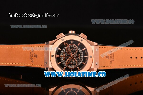 Hublot Classic Fusion Skeleton Chrono Miyota Quartz Rose Gold Case with Skeleton Dial and Stick Markers - Click Image to Close