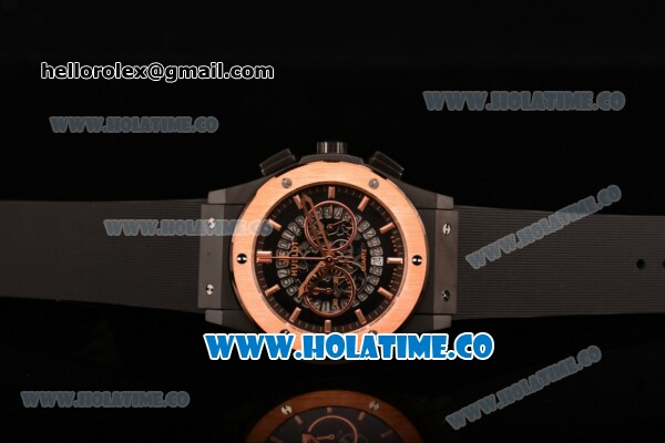 Hublot Classic Fusion Skeleton Chrono Miyota Quartz PVD Case with Skeleton Dial Rose Gold Bezel and Stick Markers - Click Image to Close