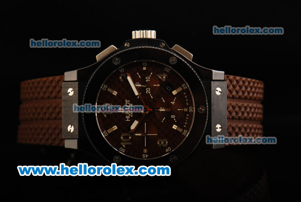 Hublot Big Bang Swiss Valjoux 7750 Automatic Movement Full Ceramic with Brown Dial and Brown Rubber Strap - 1:1 Original - Click Image to Close