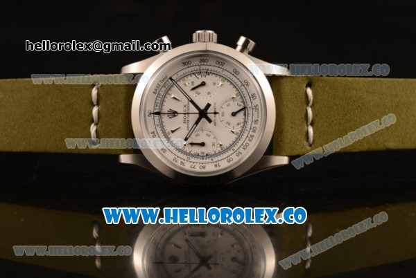 Rolex Explorer Chronograph Miyota OS20 Quartz Steel Case with White Dial and Green Leather Strap - Click Image to Close