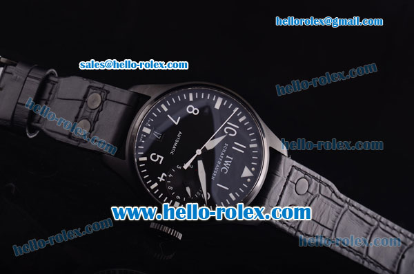 IWC Big Pilot Asia ST25 Automatic Movement PVD Case with Black Dial and Black Leather Strap - Click Image to Close