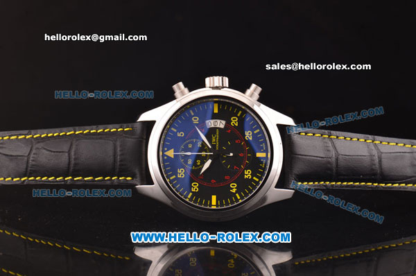 IWC Pilot's Chronograph Miyota Quartz Steel Case with Black Dial and Yellow Markers - Click Image to Close