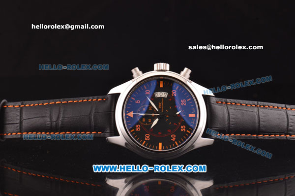 IWC Pilot's Chronograph Miyota Quartz Steel Case with Black Dial and Orange Markers - Click Image to Close