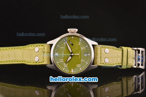 IWC Big Pilot's Power Reserve Asia ST20 Automatic Steel Case with Green Dial and Green Leather Strap - 7750 Coating - Click Image to Close