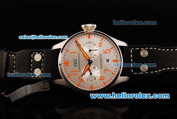 IWC Big Pilot Swiss Valjoux 7750 Automatic Movement Steel Case with Silver Dial and Orange Markers - Click Image to Close