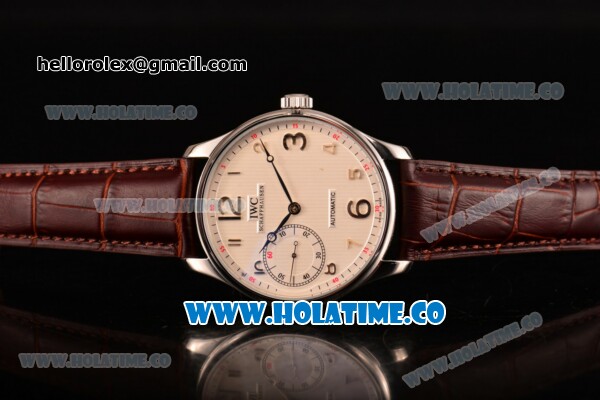 IWC Portugieser Hand-Wound Asia 6497 Manual Winding Steel Case with White Dial Brown Leather Strap and Silver Arabic Numeral Markers - Click Image to Close