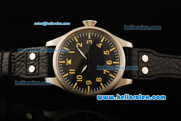 IWC Pilot's Watch Automatic Movement Steel Case with Black Dial and Black Leather Strap-55mm Size - Click Image to Close