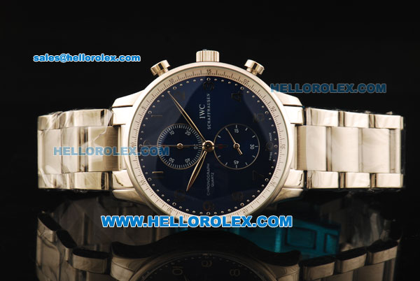 IWC Portuguese Chronograph Miyota Quartz Movement Full Steel Blue Dial and Arabic Numerals - Click Image to Close