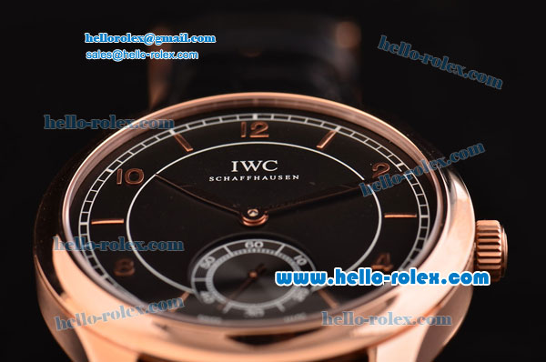 IWC Portuguese Vintage Swiss ETA 2836 Automartic Rose Gold Case with Black Dial and Black Leather Strap - Click Image to Close
