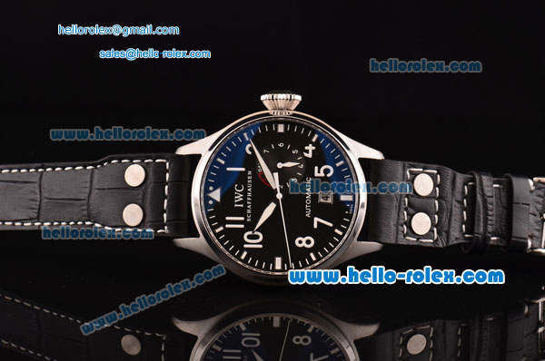 IWC Big Pilot ST25 Automatic Steel Case with Black Dial Numeral Markers and Black Leather Strap - Click Image to Close