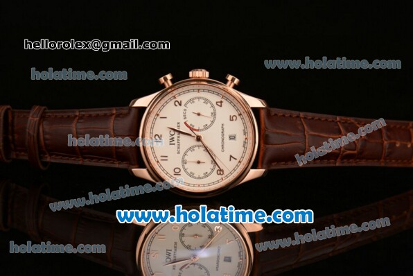 IWC Portuguese Chrono Miyota OS20 Quartz Rose Gold Case with White Dial Numeral Markers and Brown Leather Bracelet - Click Image to Close