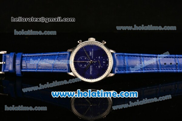 IWC Portuguese Chrono Miyota OS20 Quartz Steel Case with Blue Leather Strap and Blue Dial - Click Image to Close