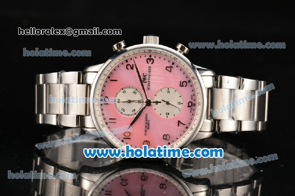 IWC Portuguese Chrono Miyota Quartz Full Steel with Pink Dial and Arabic Numeral Markers - Click Image to Close