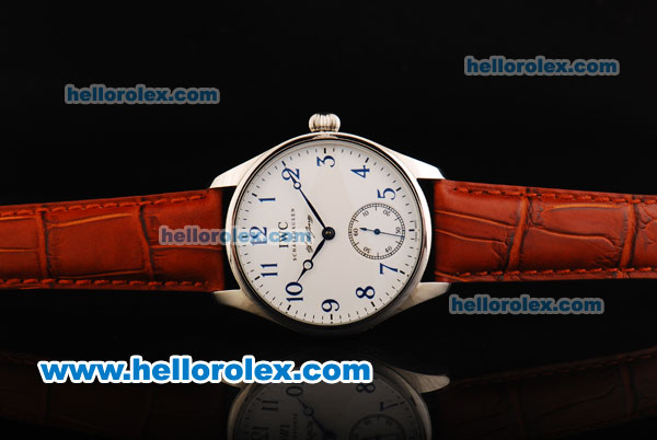 IWC Schaffhausen Swiss ETA 6497 Manual Winding Movement Steel Case with Blue Arabic Numerals - White Dial and Red Leather Strap - Click Image to Close