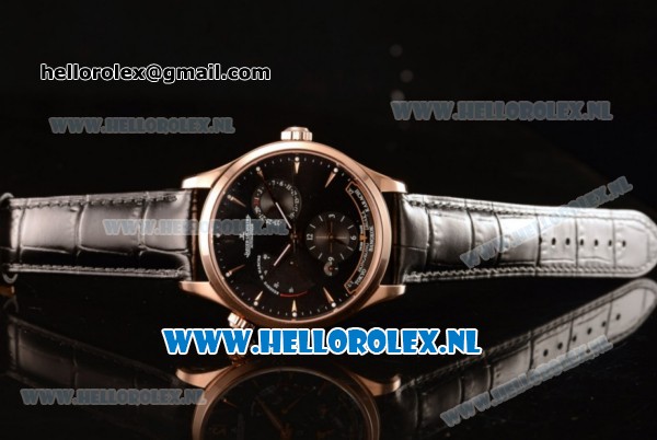 1:1 Jaeger-LECoultre Master Georgraphic Miyota 9015 Automatic Rose Gold Case with Black Dial Stick Markers and Black Genuine Leather - Click Image to Close