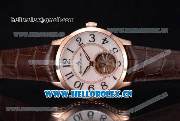 Jaeger-LECoultre Master Grande Tourbillon Swiss Tourbillon Automatic Rose Gold Case with White Dial and Brown Leather Strap (FT) - Click Image to Close