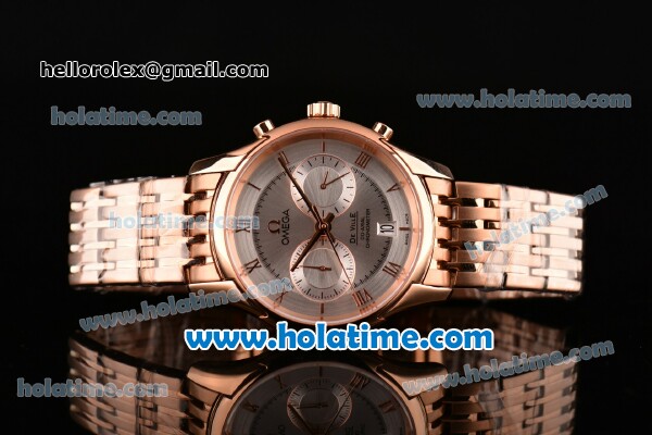 Omega De Ville Co-Axial Chronograph VK Quartz Movement Rose Gold Case and Strap with Silver Dial - Click Image to Close