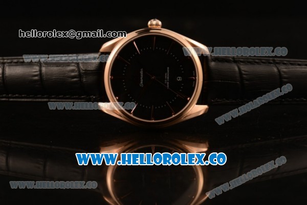 Omega De Ville Tresor Master Co-Axial Clone 8800 Automatic Rose Gold Case with Black Dial and Black Leather Strap - (YF) - Click Image to Close