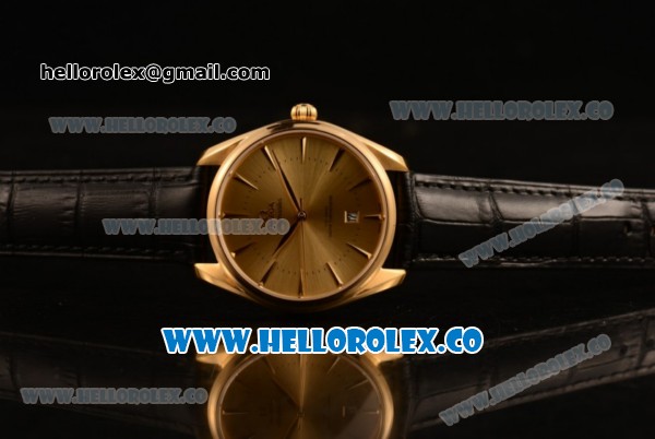 Omega De Ville Tresor Master Co-Axial Clone 8800 Automatic Yellow Gold Case with Yellow Gold Dial and Black Leather Strap - (YF) - Click Image to Close