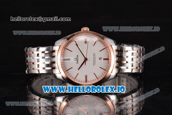 Omega De Ville Tresor Master Co-Axial Swiss ETA 2824 Automatic Two Tone with White Dial Rose Gold Bezel and Stick Markers - Click Image to Close