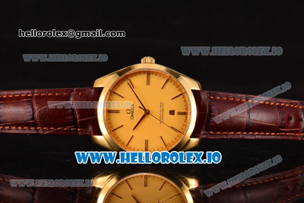 Omega De Ville Tresor Master Co-Axial Swiss ETA 2824 Automatic Yellow Gold Case with Brown Leather Strap and Gold Dial - Click Image to Close