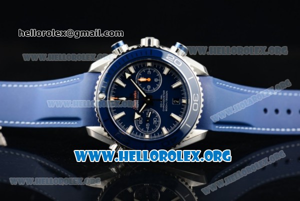 Omega Seamaster Planet Ocean Chrono Clone Omega 9300 Automatic Steel Case with Blue Dial and Blue Rubber Strap (EF) - Click Image to Close