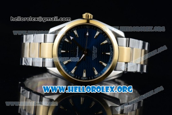 Omega Seamaster Aqua Terra 150M Clone Omega 8500 Automatic Two Tone Case/Bracelet with Blue Dial Yellow Gold Stick Markers (YF) - Click Image to Close