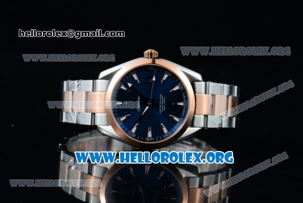 Omega Seamaster Aqua Terra 150M Clone Omega 8500 Automatic Two Tone Case/Bracelet with Blue Dial Rose Gold Stick Markers (YF) - Click Image to Close