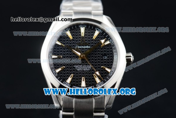 Omega Seamaster Aqua Terra 150M Clone Omega 8500 Automatic Stainless Steel Case/Bracelet with Black Dial Yellow Gold Stick Markers (YF) - Click Image to Close