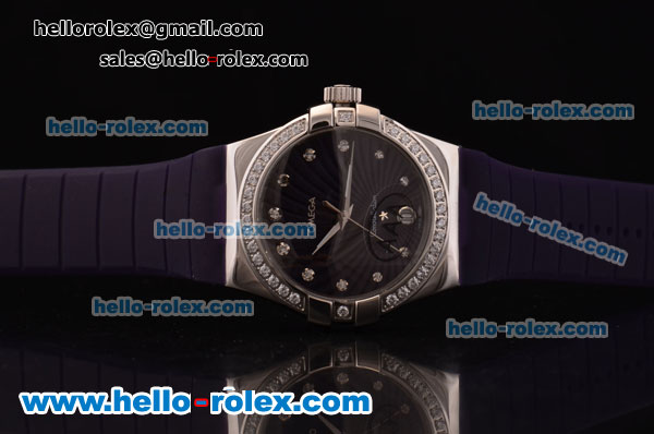 Omega Constellation Swiss ETA Quartz Steel Case with Diamond Bezel and Purple Rubber Strap - Click Image to Close